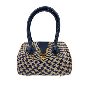 Vintage Woven Straw Houndstooth Handbag